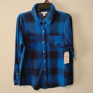 Time And Tru Women's Blue Plaid Button-Up Shirt
